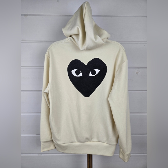 Comme DesGarcons Cream Hoodie with Black Heart Design